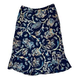 Talbots Size 6 Pure Silk Blue Paisley Side Zip Lined Skirt